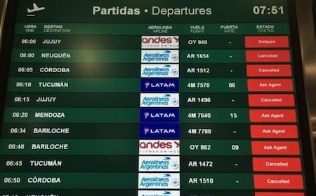 Cancelaciones y demoras en vuelos de todo el país