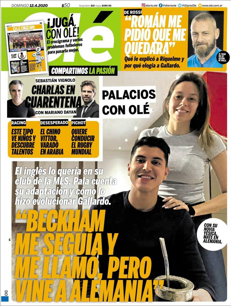 Tapa de diarios, Olé, domingo 12 de abril de 2020|