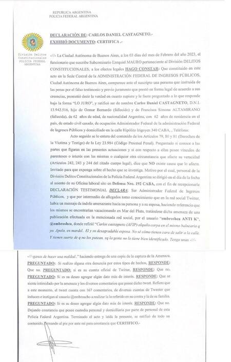 Denuncia realizada por Carlos Castagneto