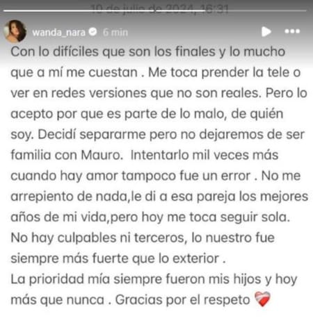 Wanda Nara anunció su separación de Mauro Icardi. Foto: Instagram