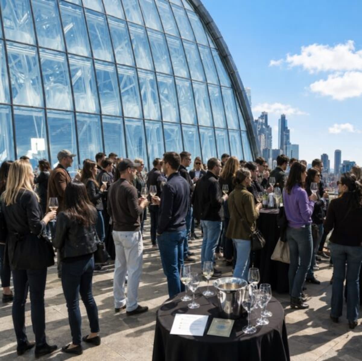 Vinos argentinos exhibidos en una actividad de Argentina Reloaded, el evento que combina degustaciones y gastronomía.