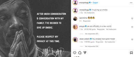 La sorpresiva publicación de Snoop Dogg. Foto Instagram.