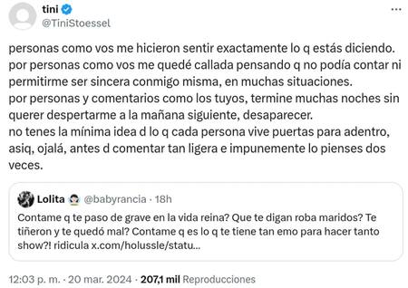 El posteo de Tini Stoessel. Foto: X.