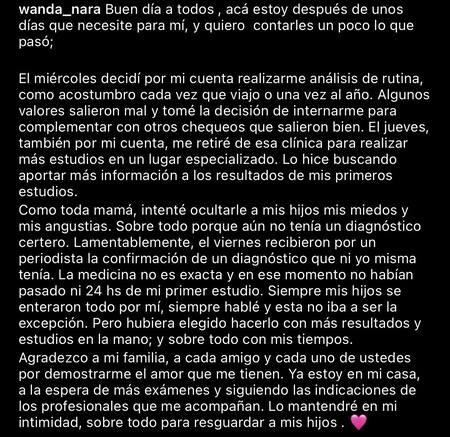 La publicación de Wanda Nara. Foto: Instagram.
