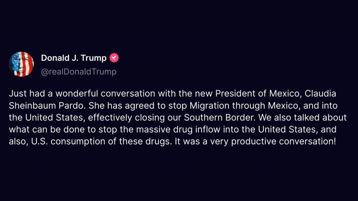 El mensaje de Donald Trump tras hablar con Claudia Sheinbaum. Foto: Captura.