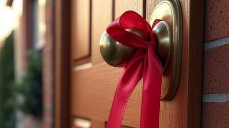 Cinta roja en el picaporte.