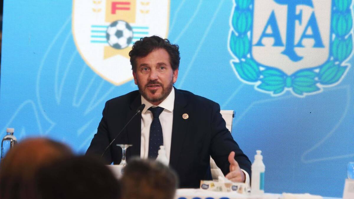 Alejandro Domínguez en la presentación del Mundial 2030. Foto: Telam.