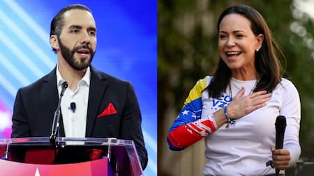 Nayib Bukele y María Corina Machado. Fotos: Reuters.