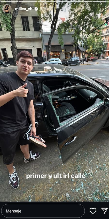 Así quedó el auto de Milica tras el robo. Foto: Instagram.