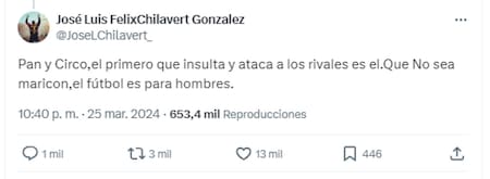 El tweet de Chilavert contra Vinicius. Foto: Twitter.