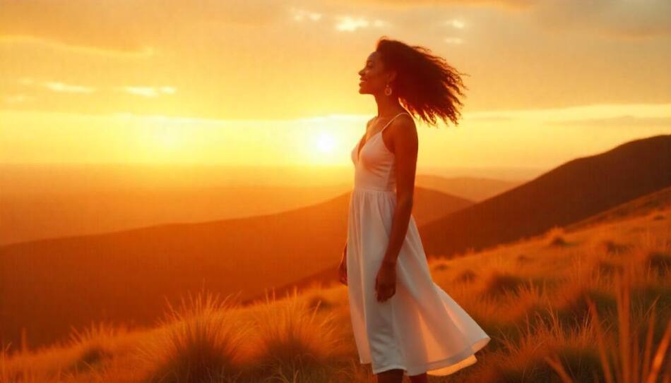 mujer, feliz, paisaje, pensamientos, pensar. Foto: Pexels.