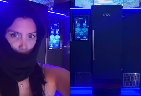 Wanda Nara y la máquina de crioterapia eléctrica. Fotos: captura