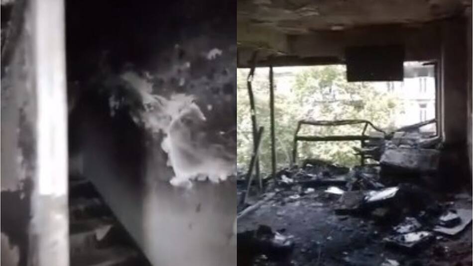 Asi quedó el interior del edificio que se incendió junto al Ministerio de Trabajo. Foto: Captura de Pantalla