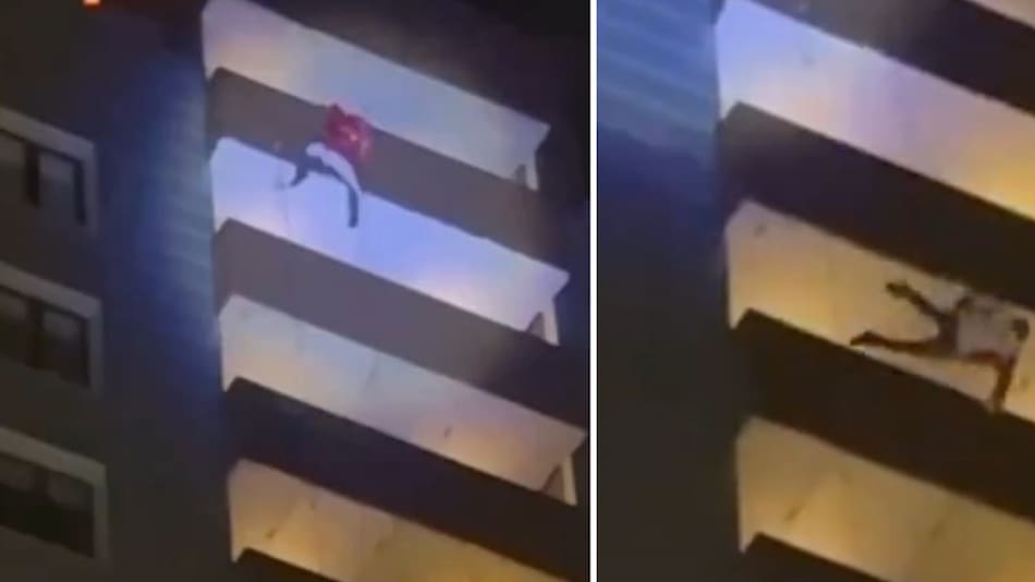 Se disfrazó de Papá Noel y murió tras caer de un piso 25. Fotos: capturas de video