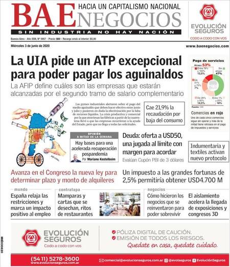 Tapas de diarios, BAE, miercoles 3 de junio de 2020