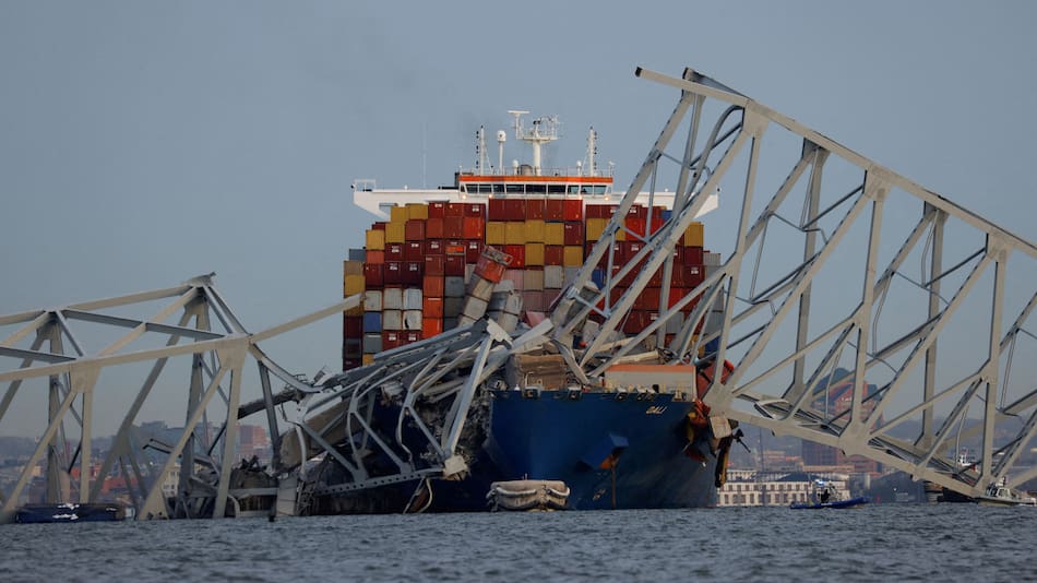 Puente destruido en Baltimore. Foto: Reuters.