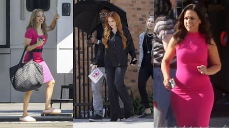 Lindsay Lohan, Amanda Seyfried y Lacey Chabert grabando juntas en Los Ángeles. Fotos: NA.