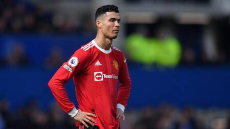 Cristiano Ronaldo en la derrota de Manchester United ante Everton, AGENCIA AFP