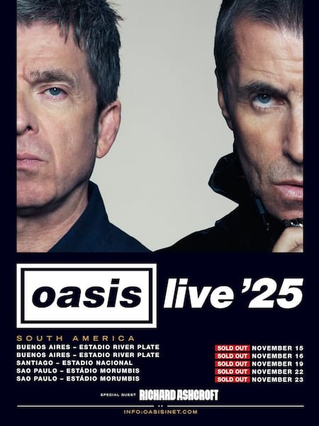 Oasis confirmó la presencia de Richard Ashcroft como telonero en Argentina.