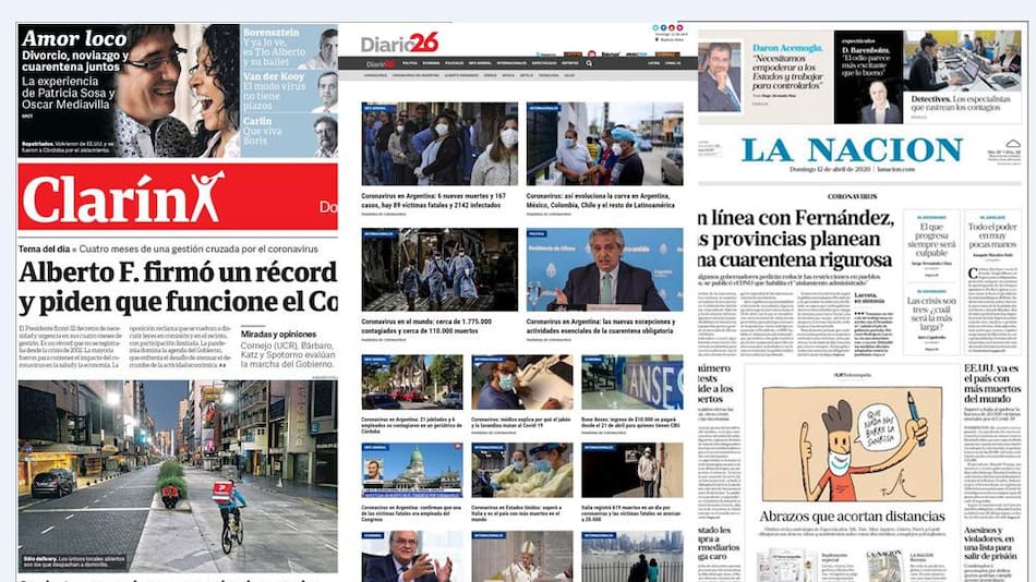 Tapas de diarios de Argentina 12-4-20