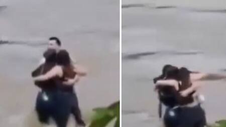 El desgarrador abrazo de tres amigos en las inundaciones de Italia. Foto: captura de video.