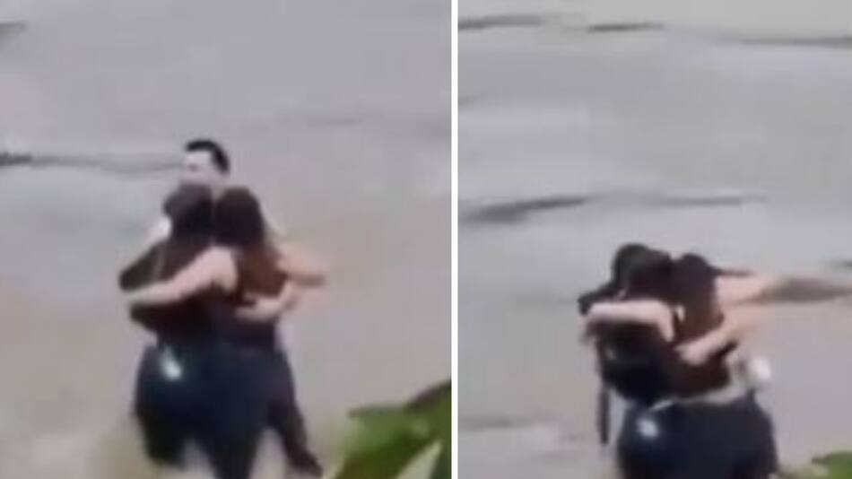 El desgarrador abrazo de tres amigos en las inundaciones de Italia. Foto: captura de video.