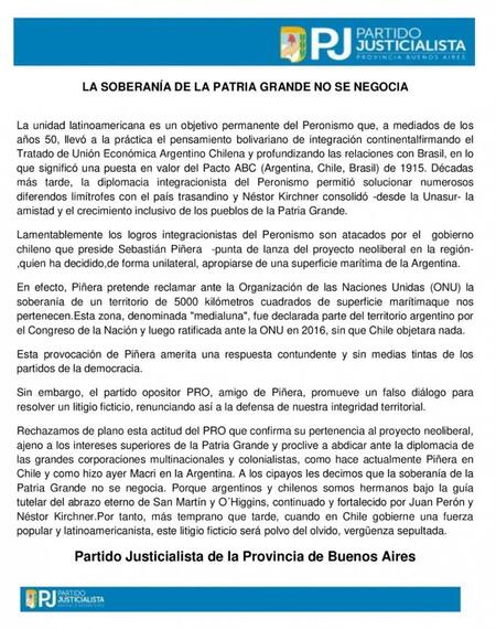 Comunicado del Partido Justicialista por la soberanía