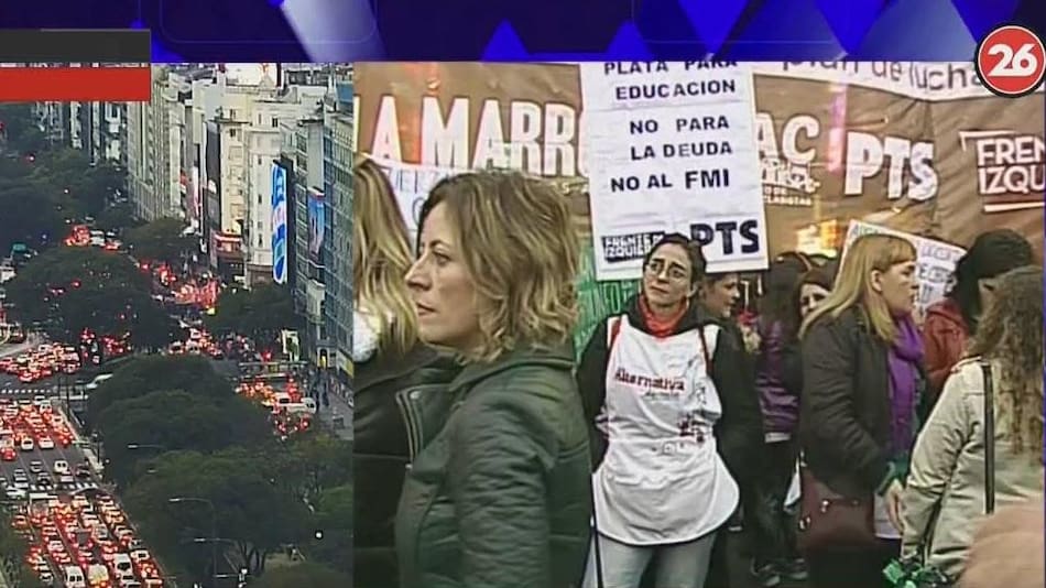 Protesta de docentes de Chubut en el Obelisco, Canal 26