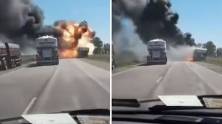 La explosión de un camión en la Ruta Nacional 3. Foto: captura de video.