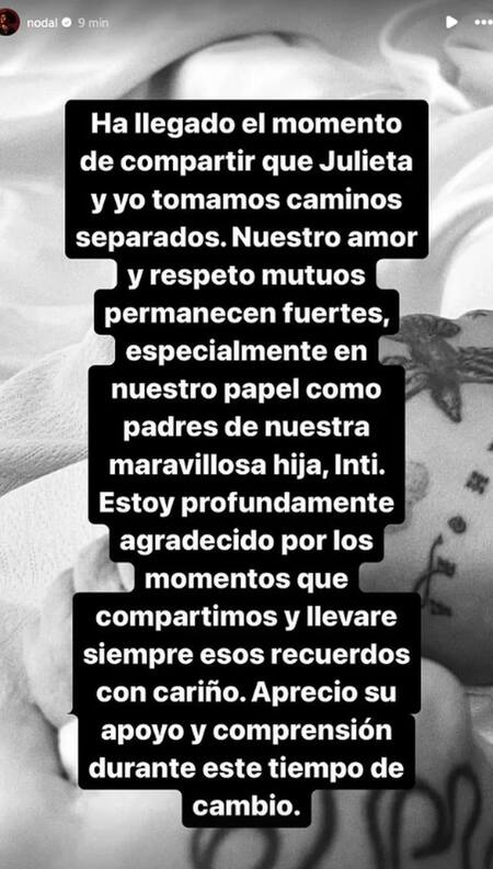 El comunicado de Nodal. (Instagram: @nodal)