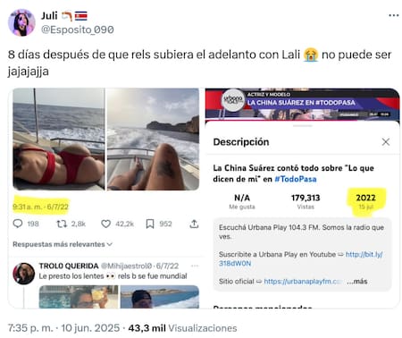 La China habló sobre su fanatismo sobre Rels B días después del adelanto del cantante con Lali. Foto: X/Esposito_090