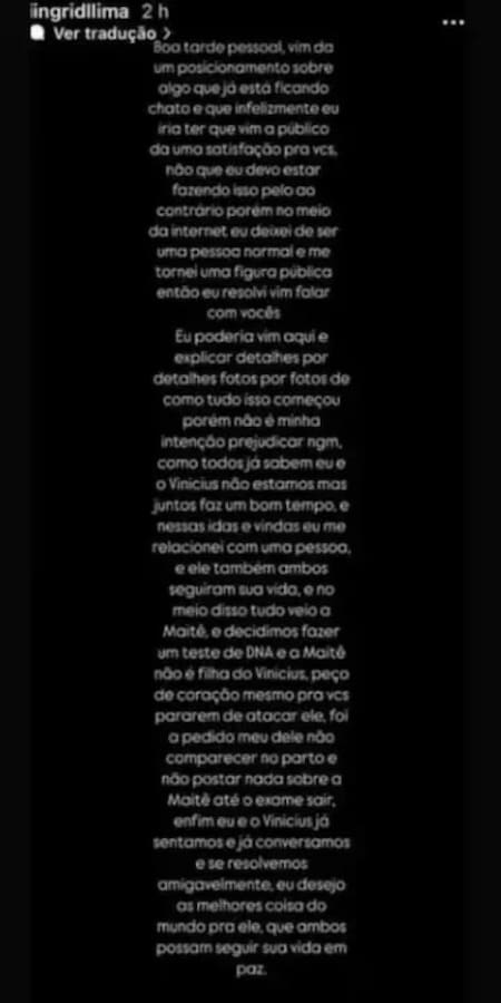 Descargo de Ingrid Lima sobre la paternidad del futbolista Vinicius Tobias. Foto: NA.