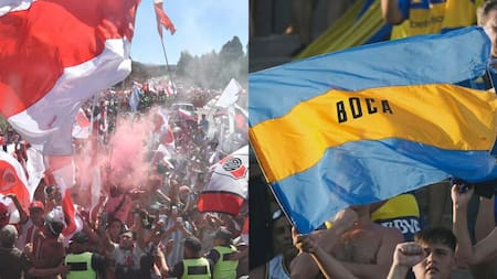 Hinchas de River y Boca. Fotos: Instagram @riverplate y @bocajrs