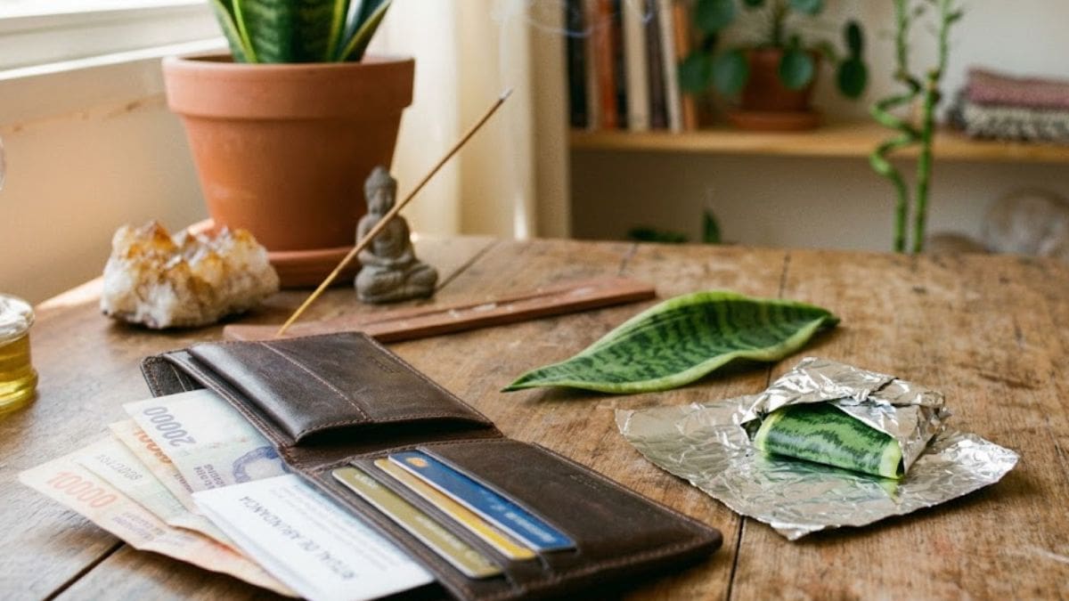 Llevar una hoja de lengua de suegra envuelta en papel aluminio en la billetera (Foto Gemini)