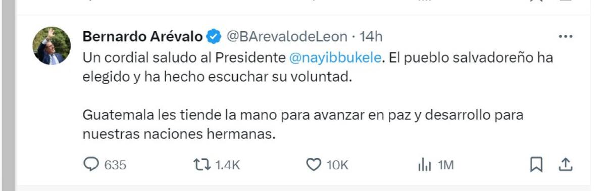 Tuit de Arévalo de León, presidente de Guatemala. Foto: captura.