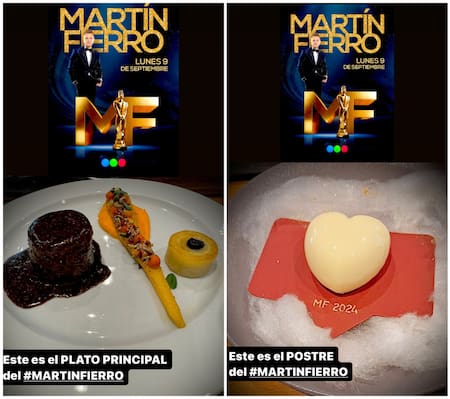 Los platos que van a degustar los invitados a los Martín Fierro 2024. Foto: Instagram.