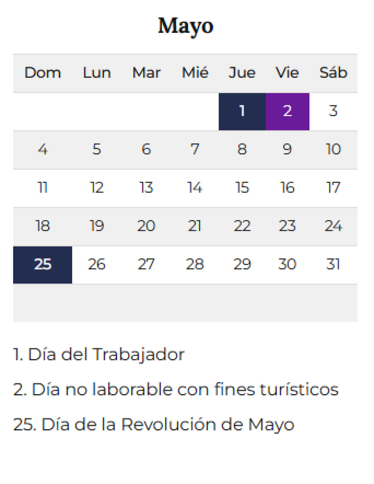 Feriados de mayo. Foto argentina.gob.ar