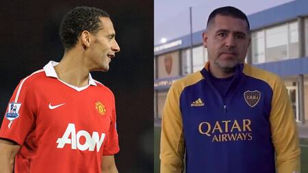 Rio Ferdinand y Juan Román Riquelme. Fotos: NA.