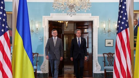 Dmitró Kuleba y Antony Blinken en Washington. Foto: Reuters.