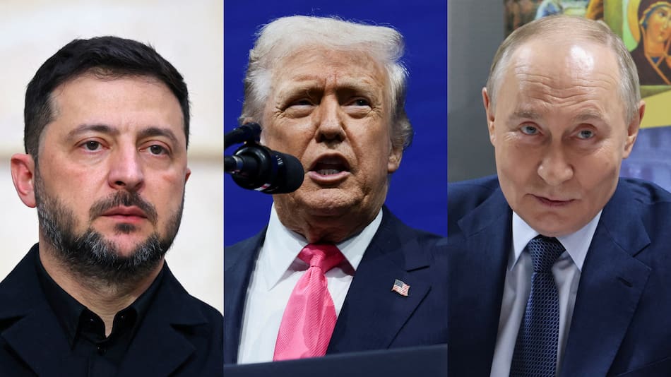 Volodimir Zelenski, Donald Trump y Vladimir Putin.