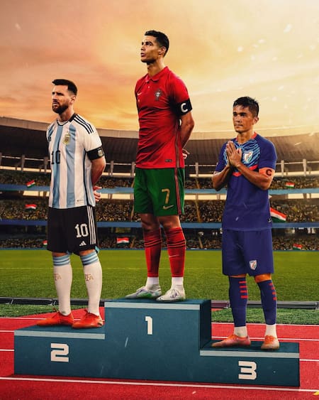 Messi, Cristiano Ronaldo y Sunil Chhetri. Foto: Instagram @fifaworldcup.