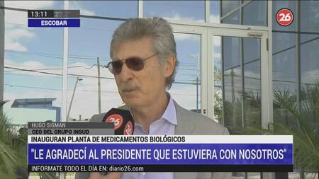 Hugo Sigman, presidente CEO del grupo INSUD, inauguración de planta de medicamentos biológicos, Canal 26