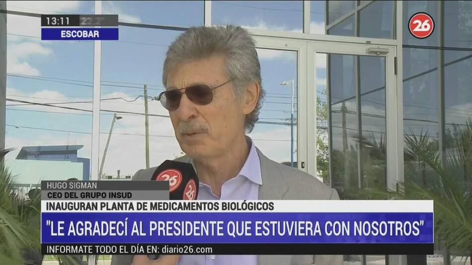 Hugo Sigman, presidente CEO del grupo INSUD, inauguración de planta de medicamentos biológicos, Canal 26