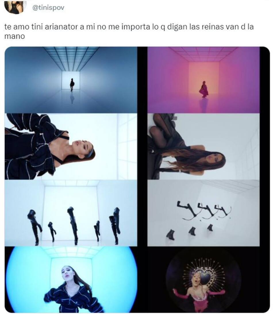 La comparación del video de Tini con uno de Ariana Grande. Foto: Twitter.
