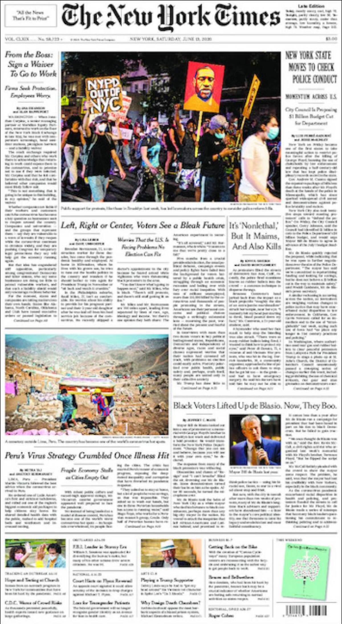 Tapas de diarios, The New York times, sábado 13 de junio de 2020
