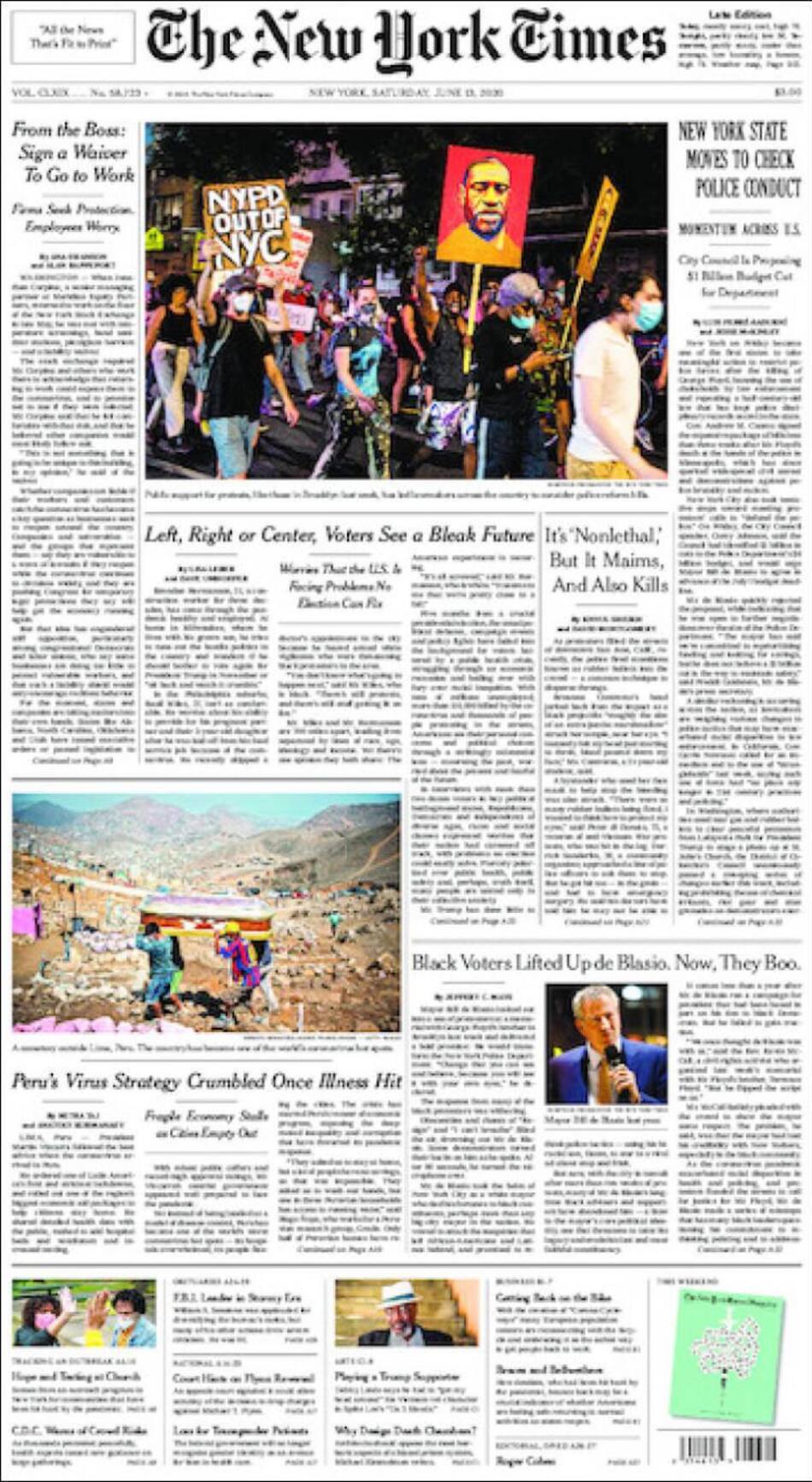 Tapas de diarios, The New York times, sábado 13 de junio de 2020