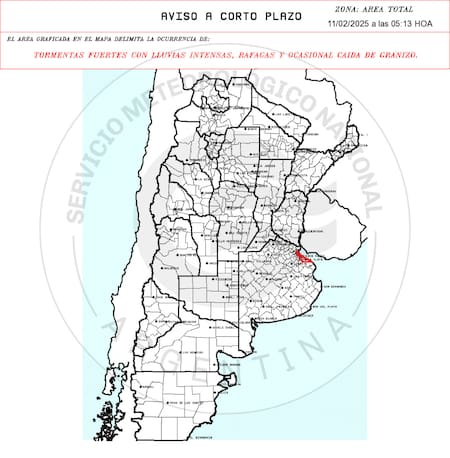 El aviso a muy corto plazo por tormentas en la Ciudad de Buenos Aires. Foto: SMN.