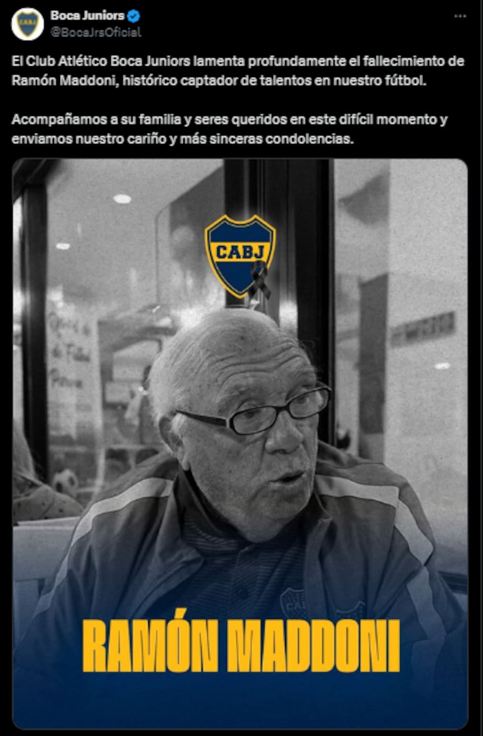 El mensaje de Boca tras conocerse la muerte de Ramón Maddoni.