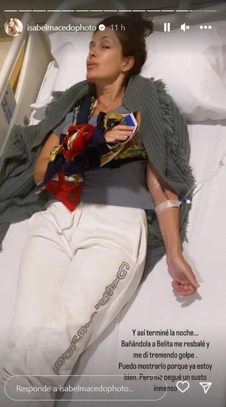 Posteo de Isabel Macedo tras su accidente doméstico. Foto: NA.