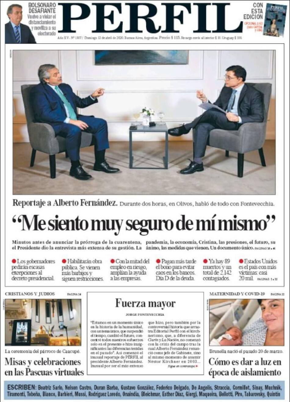 Tapa de diarios, Perfil, domingo 12 de abril de 2020|